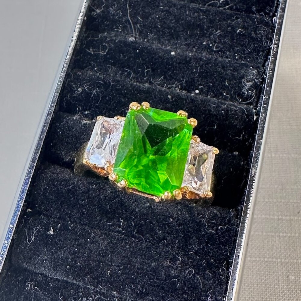 Fancy Green and Clear Stone Gold Tone Fashion Ring